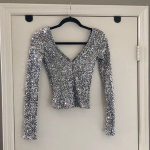 Silver Sequin Long Sleeved Crop - Zara